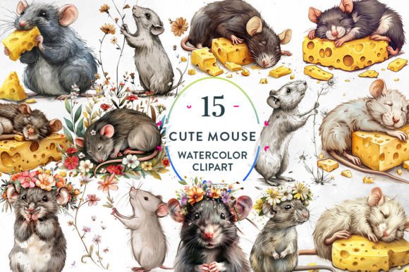 Artistic Mouse Watercolor Clipart for Crafters and Illustrations