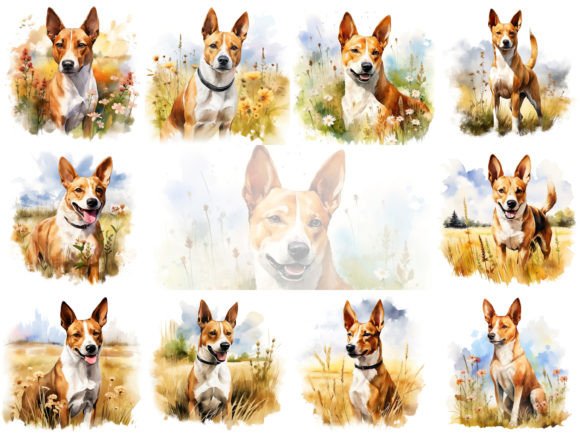 Basenji Watercolor Dog Clipart Set for Illustrations