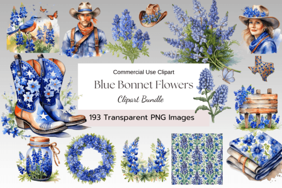 Bluebonnet Watercolor Clipart: A Versatile Illustrations Bundle