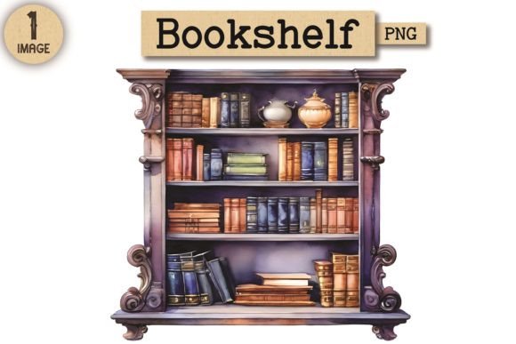 Bookshelf Watercolor Clipart PNG 8 for Creative Illustrations