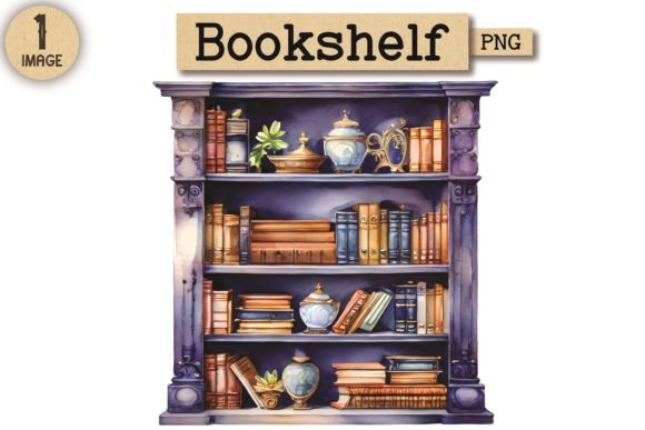 Bookshelf Watercolor Clipart PNG 9: A Versatile Illustrations Asset