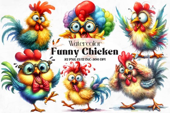 Charming Watercolor Funny Cute Chicken Clipart