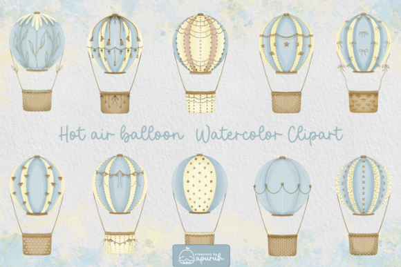 Cute Hot Air Balloon Watercolor Clipart for Illustrations