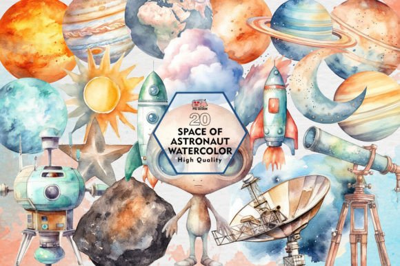 Exploring Space of Astronaut Watercolor