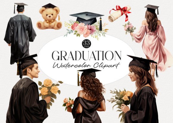Graduation Watercolor Clipart: A Versatile Illustrations Asset