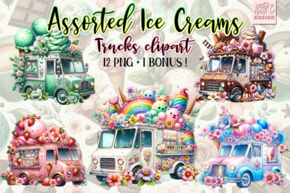 Reviewing Watercolor Assorted Ice Cream Trucks PNG for Illustrations