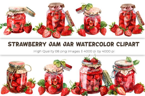 Strawberry Jam Jar Clipart: A Fresh Illustrations Asset