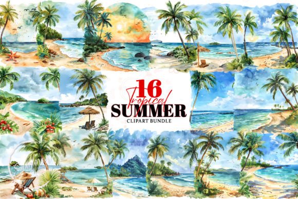 Tropical Summer Beach Watercolor Clipart: A Must for Creative Illustrations