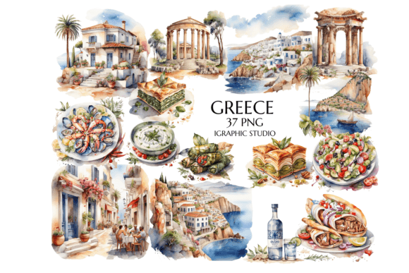Watercolor Ancient Greek Clipart for Embroidery