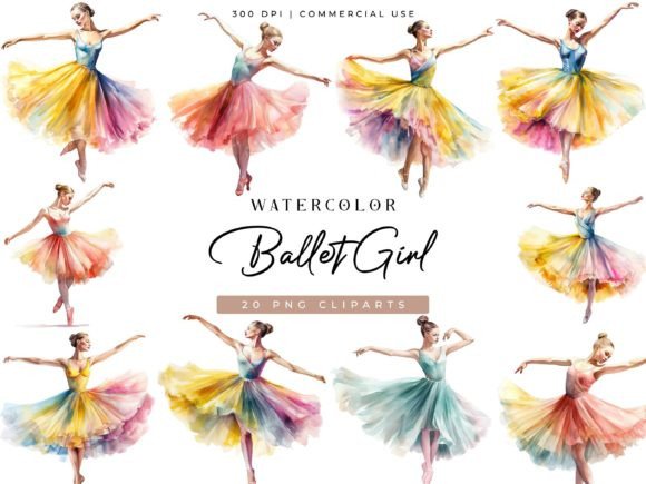 Watercolor Ballet Girl Dancer Clipart for Illustrations