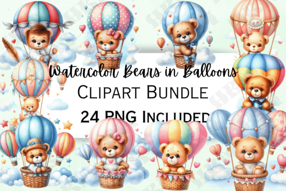 Watercolor Bear in Balloon: A Charming Illustration for Local Brands
