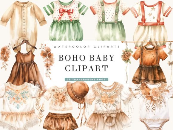 Watercolor Boho Baby Clipart for Handmade Illustrations