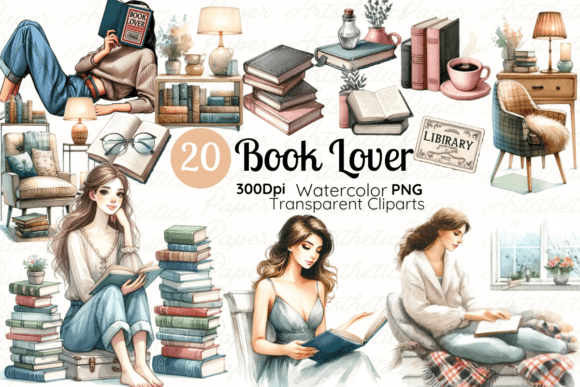 Watercolor Book Lover Clipart: A Versatile Illustration