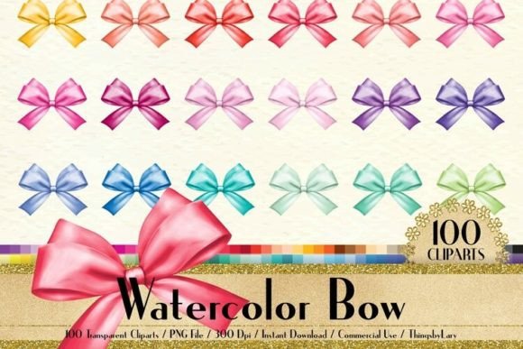 Watercolor Bows Clip Arts PNG for Creative Illustrations