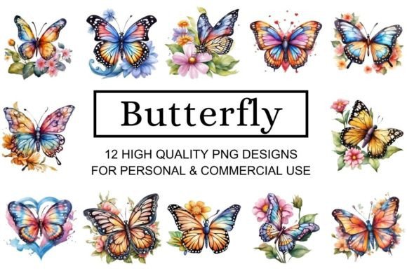 Watercolor Butterfly Clipart for Handmade Illustrations