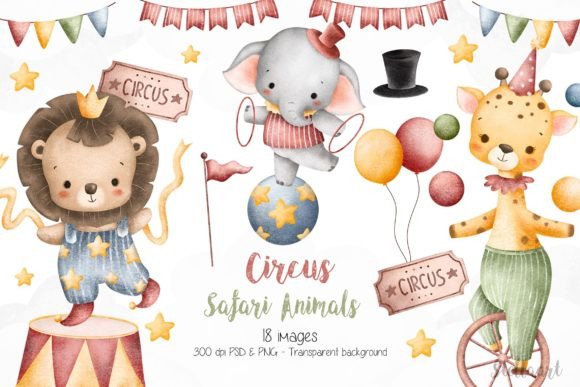 Watercolor Circus Safari Animals Embroidery
