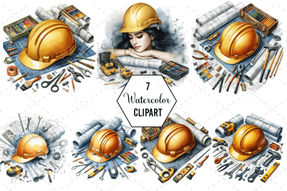 Watercolor Construction Helmet Bundle: A Unique Illustrations Asset