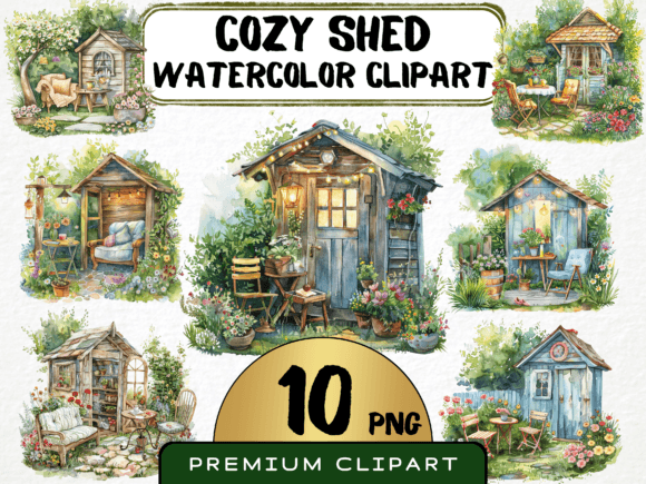 Watercolor Cozy Shed Clipart for Creative Illustrations