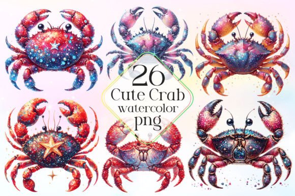Watercolor Cute Crab Sublimation Clipart for Illustrations