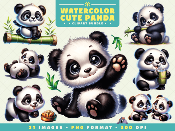 Watercolor Cute Panda Clipart for Creative Branding