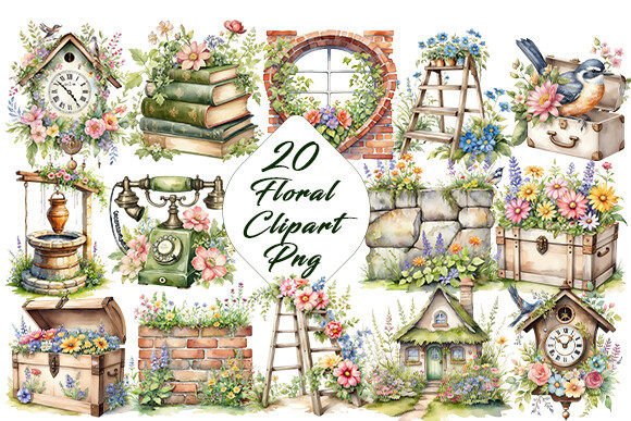 Watercolor Floral Clipart PNG Bundle: A Versatile Illustrations Asset