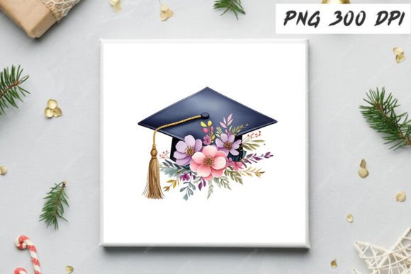 Watercolor Floral Graduation Cap Clipart for Illustrations