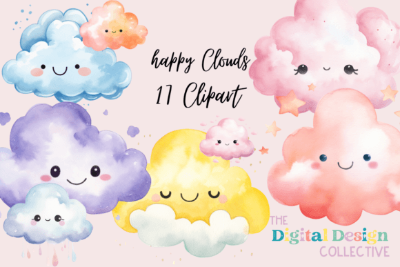 Watercolor Happy Clouds: A Versatile Illustrations Bundle