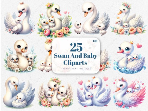 Watercolor Mother's Day Swan Clipart for Elegant Illustrations