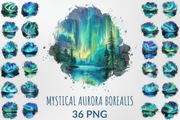 Watercolor Mystical Aurora Borealis