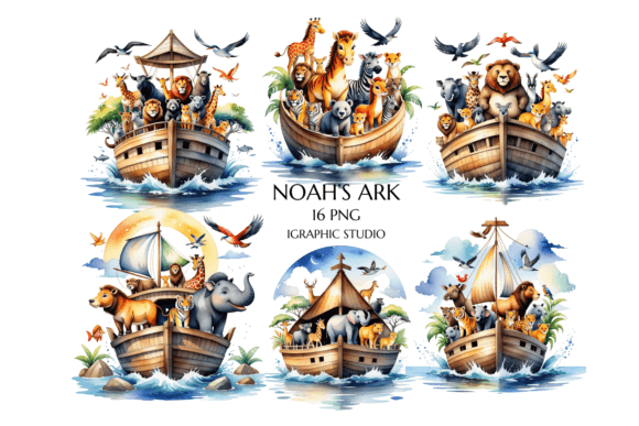 Watercolor Noah's Ark: A Charming Religious Illustration