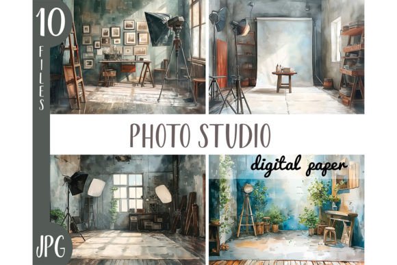 Watercolor Photo Studio Clipart JPG for Illustrations
