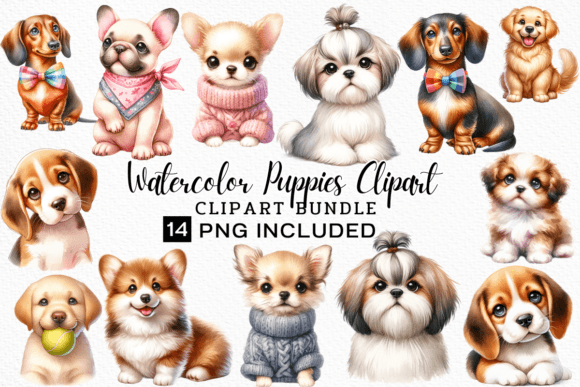 Watercolor Puppies Clipart PNG for Illustrations