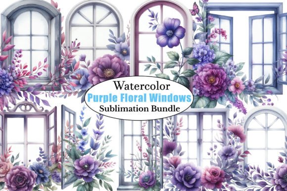 Watercolor Purple Floral Windows: A Versatile Illustrations Asset