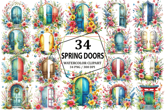 Watercolor Spring Doors: A Fresh Embroidery Design