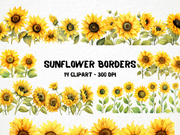 Watercolor Sunflower Borders for Illustrations