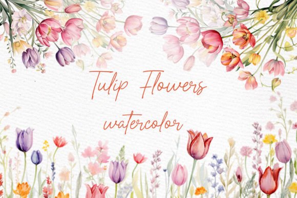 Watercolor Tulips Clipart for Handmade Illustrations