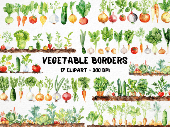 Watercolor Vegetable Borders for Illustrations
