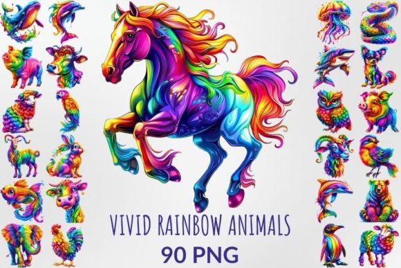 Watercolor Vivid Rainbow Animals: A Versatile Illustrations Asset