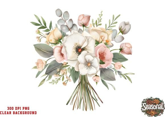 Watercolor Wedding Flower Bouquet PNG for Illustrations
