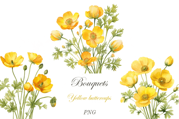 Watercolor Yellow Flowers Bouquets for Charming Illustrations