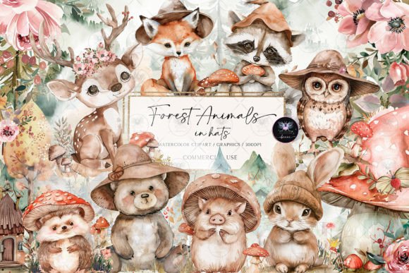 Woodland Animals Clipart Watercolor for Local Branding