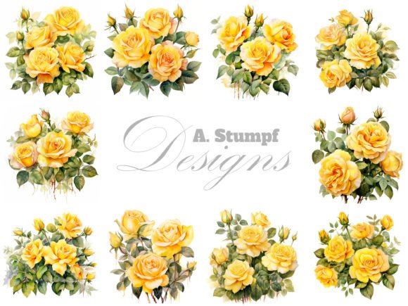 Yellow Roses Watercolor Flowers Clipart for Illustrations